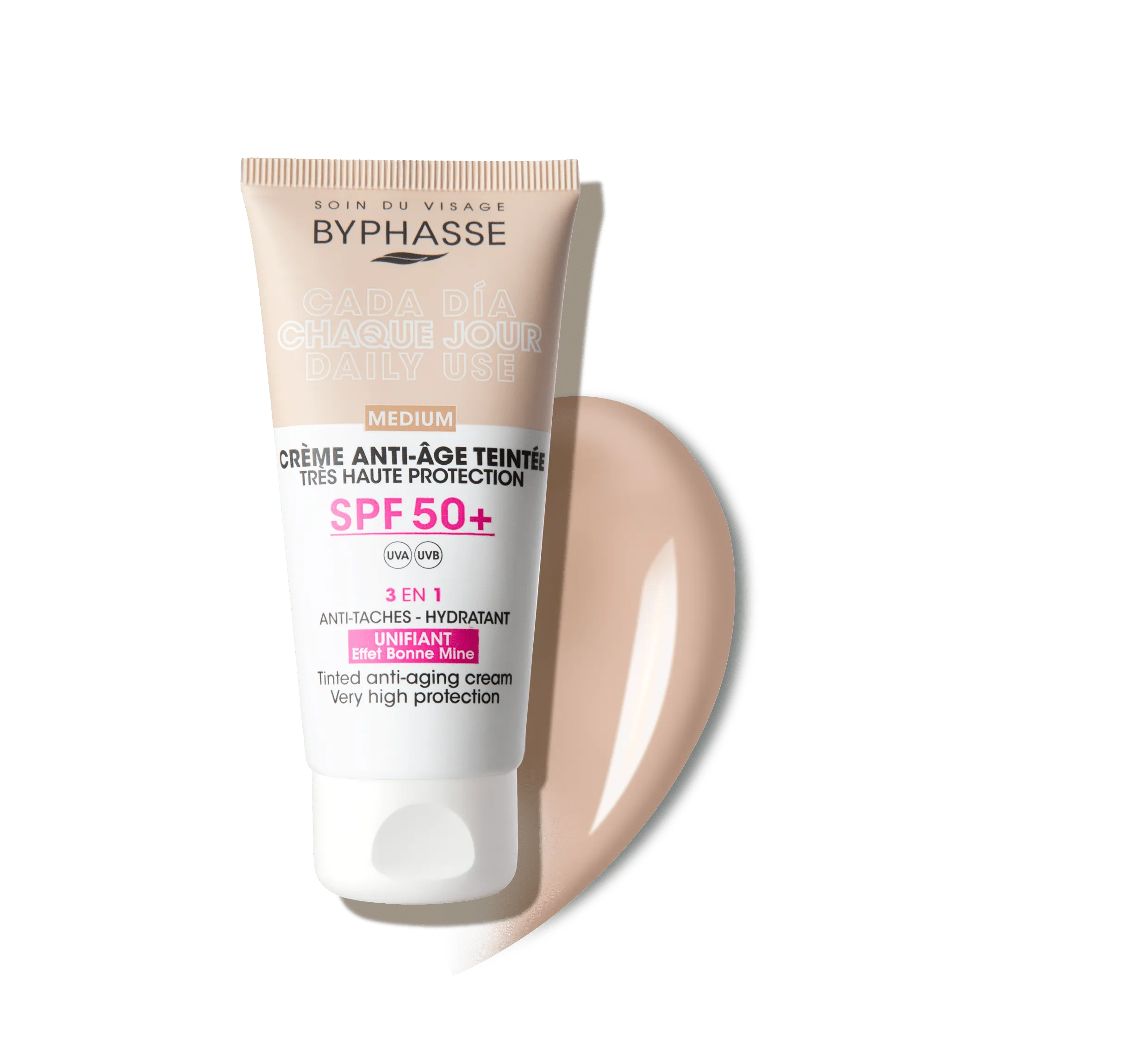 کرم ضدآفتاب و ضد چروک روزانه رنگی بیفس 50میل;Spf+50 - Image 2